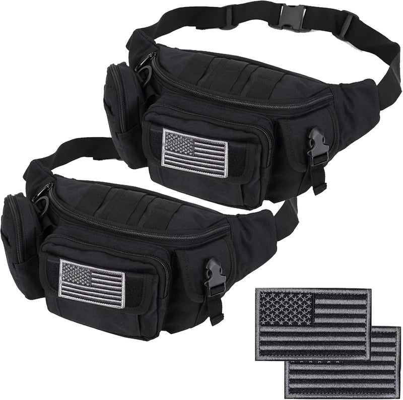Meprona Tactical Fanny Packs, Military Waist Bag Utility Hip Belt Bags for Hiking Climbing Fishing Cycling Hunting with U.S Patch (Black+Black) - Image 1